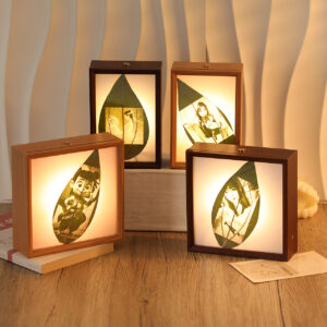 leave carve with photo frame with RGB lights